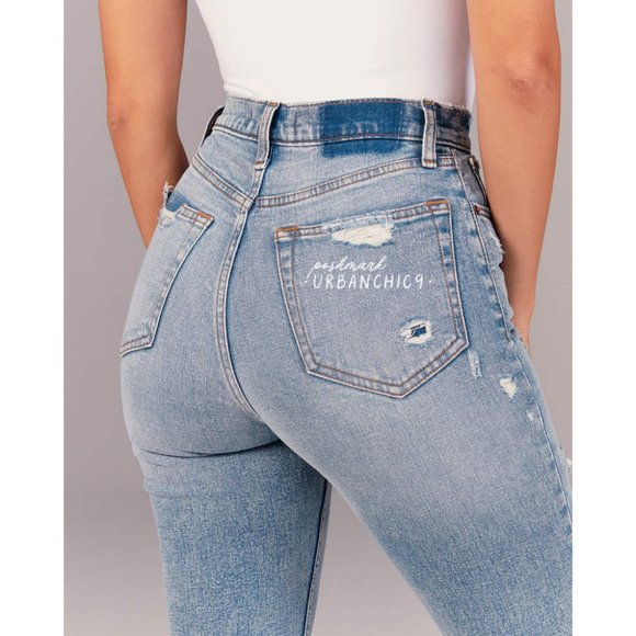 ABERCROMBIE Curve Love High Rise Ankle Straight Jean Ripped Medium Light size 26 - Picture 3 of 15